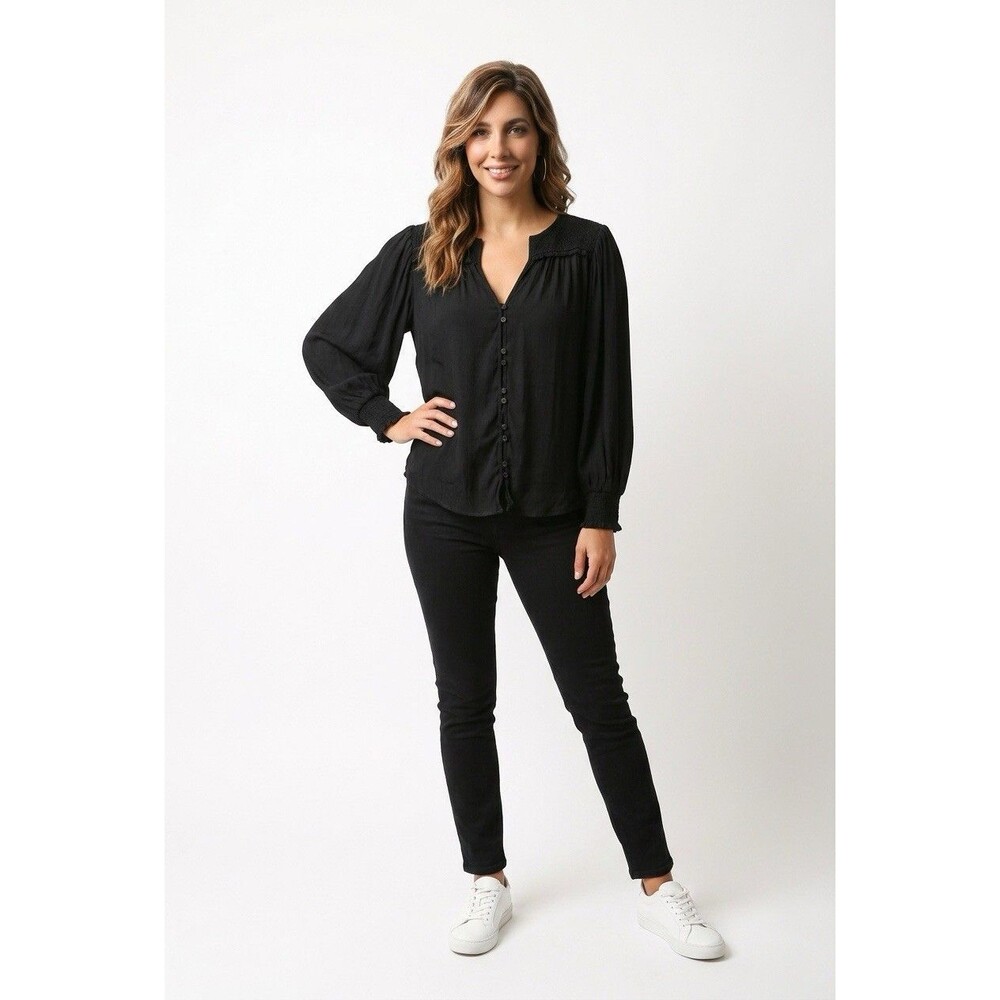Anthropologie Black  Balloon Sleeve Blouse XS